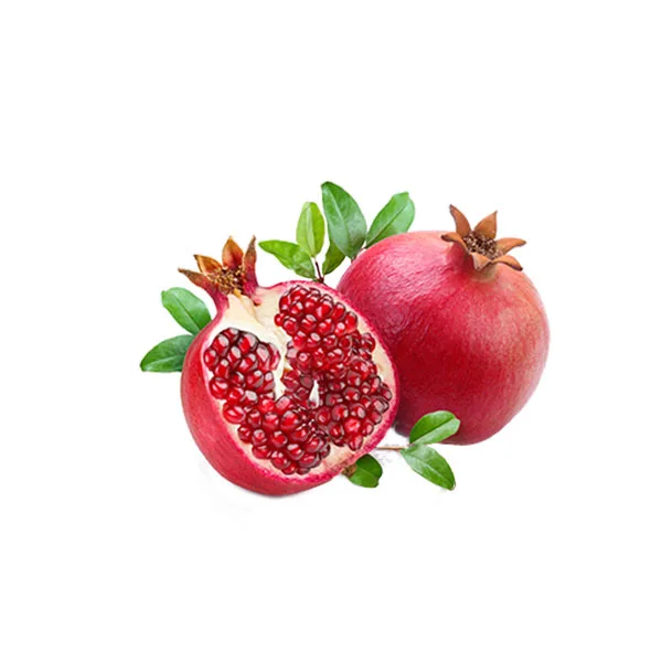 A whole pomegranate beside one broken open to show the seeds